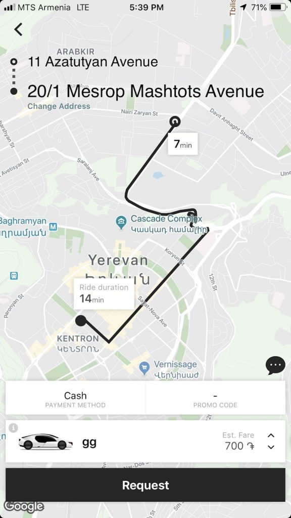 gg taxi screenshot - how to take a taxi in Yerevan