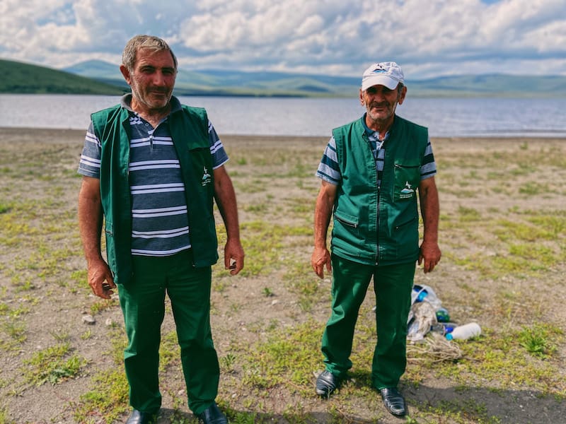 Workers at Lake Arpi National Park ensuring it remains clean