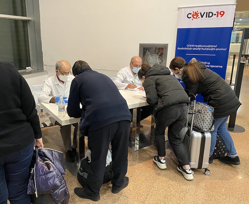Armenia coronavirus testing at Zvartnots Airport in Yerevan in October 2020. COVID-19 testing Yerevan, Armenia
