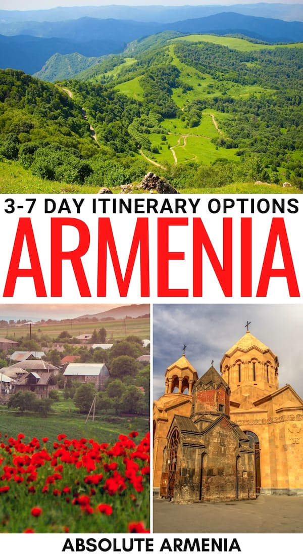 Are you looking for the perfect Armenia itinerary? This guide gives you two options - a cultural heritage itinerary for Armenia and a nature one - learn more! | Itinerary Armenia | 7 days in Armenia | Places to visit in Armenia | Things to do in Armenia | Where to go in Armenia | What to do in Armenia | Armenia 7 day itinerary | Week in Armenia | Armenia destinations | Yerevan day trips | Places to visit in the Caucasus | Things to do in Yerevan | Yerevan itinerary