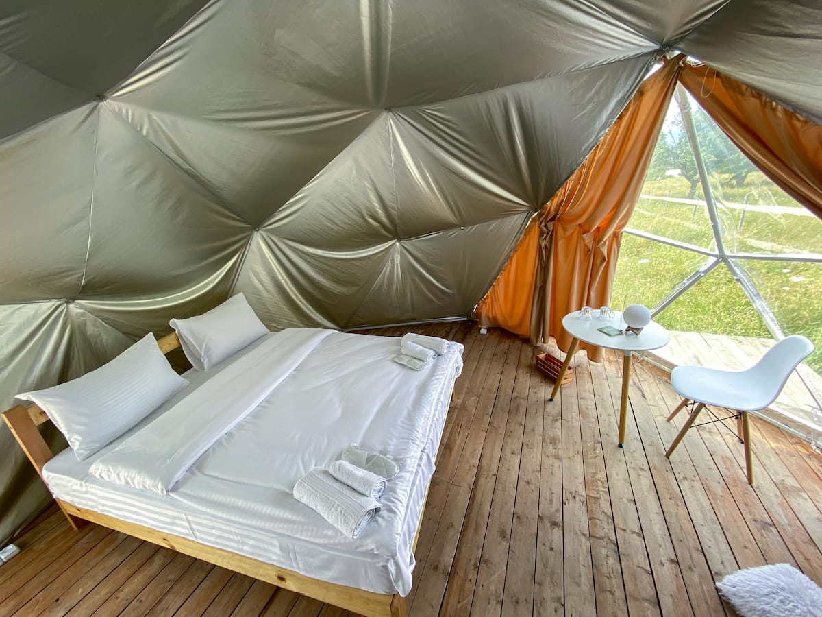 Inside a sleeping tent at Cosmo