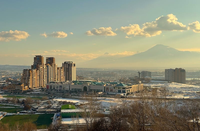 Mounta Ararat from Tsitsernakaberd Genocide Memorial Complex in Yerevan